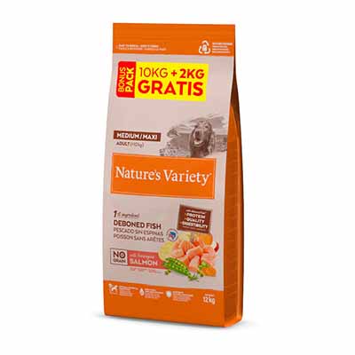 Nature's Variety No Grain Adult Medium Maxi Salmón pienso para perros 12kg